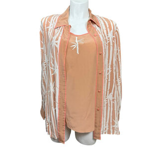 Vintage Bob Mackie Silk Tank Top & Button Down Set XL Peach Bamboo 100% Silk